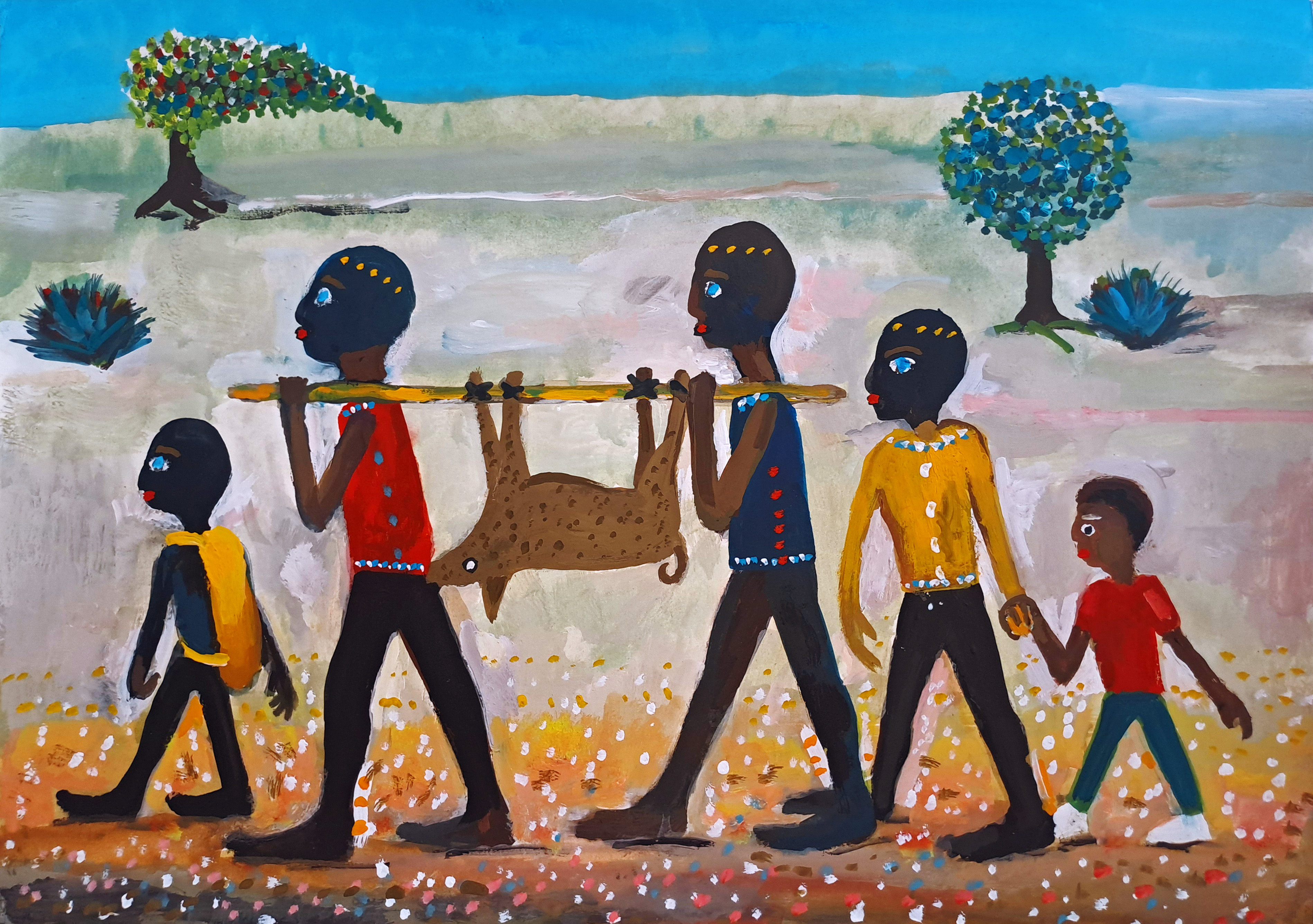 In Kenya, we crossed dry riverbeds where blood once flowed, and deserts that were once savannas teeming with life. The boy, Baraka (blessing), walked out front and insisted on carrying my bag. The adults, Amani (peace) and Jabari (brave), who hunted a wild boar along the way with a skill that seemed to me like a miracle, treated Baraka with respect and let him lead without a word. When I grew tired, the woman, Amani (peace), held my hand